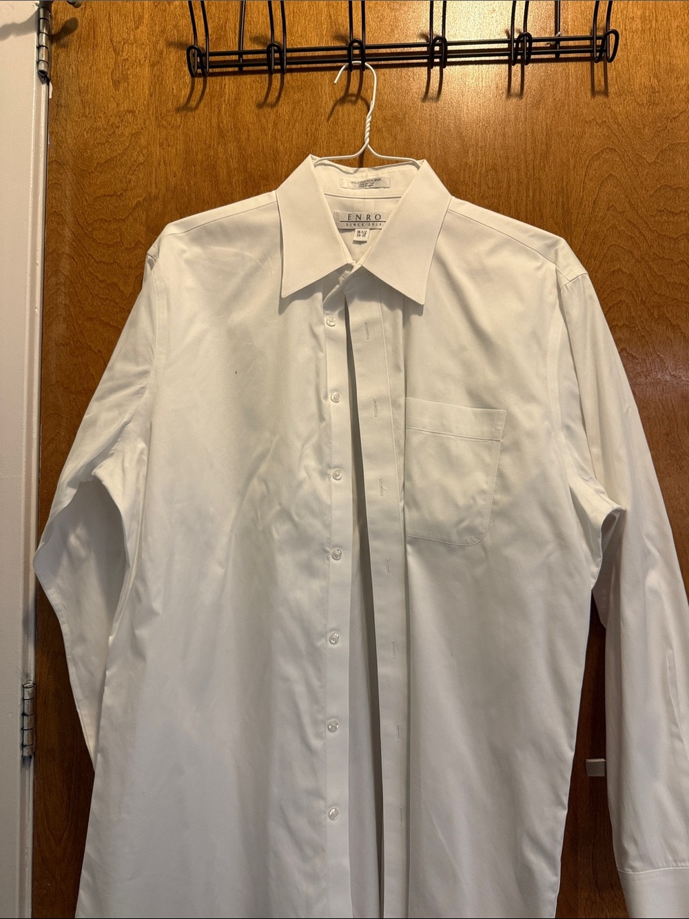 Men's White Long-Sleeve Dress Shirt with Point Collar